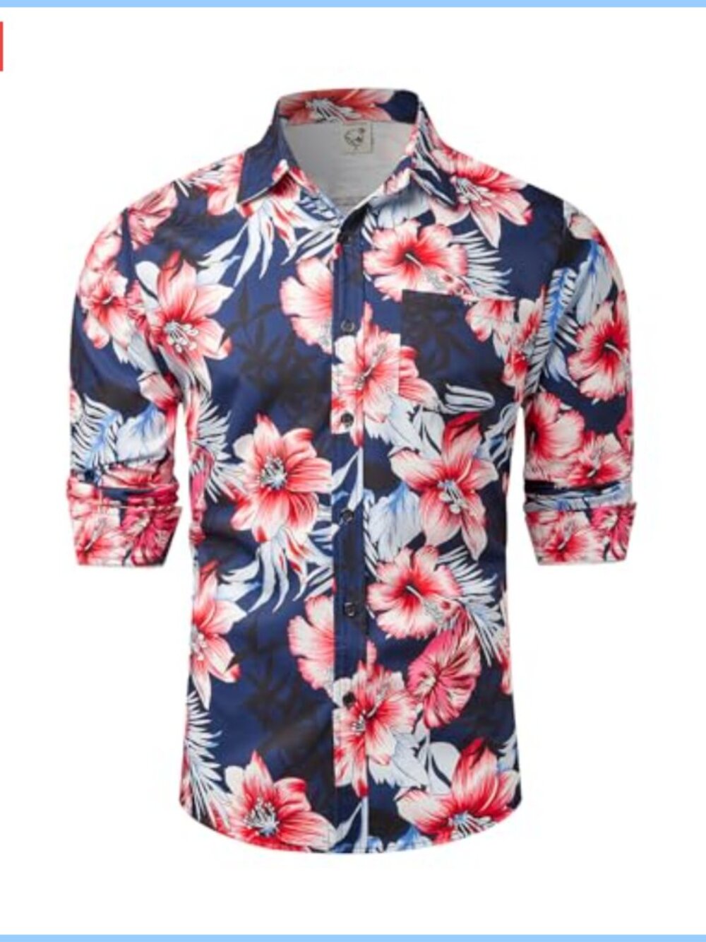 Men's Floral Button Down Long Sleeve Hawaiian Shirt Beach Casual